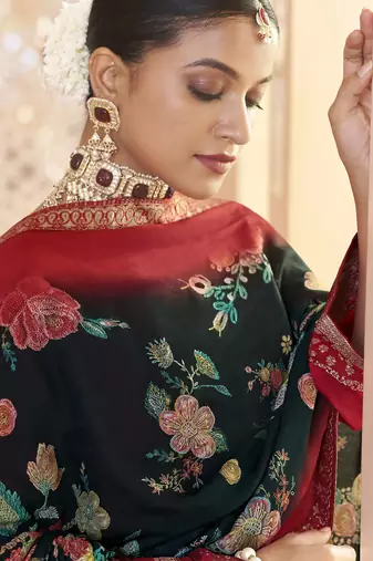 red dola silk jacquard embroidered dress material