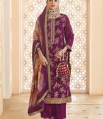 purple dola silk jacquard embroidered dress material
