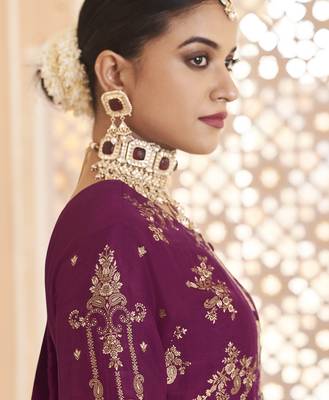 purple dola silk jacquard embroidered dress material 2