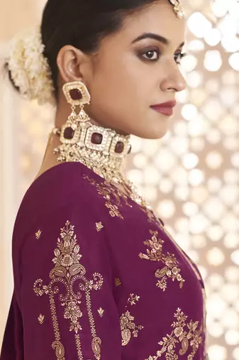 purple dola silk jacquard embroidered dress material