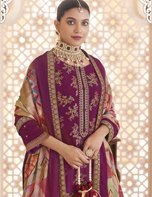 purple dola silk jacquard embroidered dress material 3