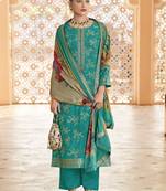 turquoise dola silk jacquard embroidered dress material