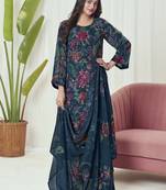 navy blue georgette embroidered dress material