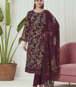 maroon georgette embroidered dress material