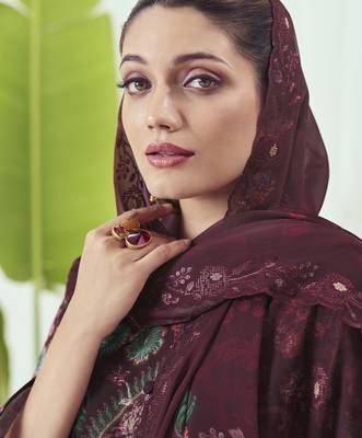 maroon georgette embroidered dress material 2