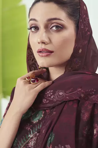 maroon georgette embroidered dress material
