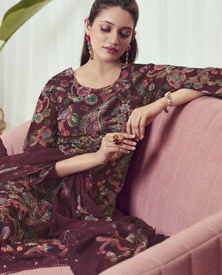 maroon georgette embroidered dress material 3