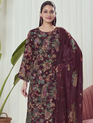 maroon georgette embroidered dress material 4
