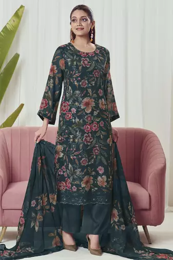 Stylee lifestyle teal georgette embroidered dress material