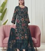 teal georgette embroidered dress material