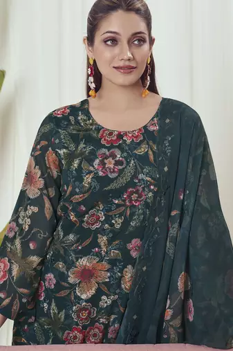 teal georgette embroidered dress material
