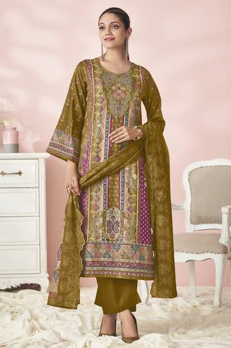 Stylee lifestyle mustard lawn cotton embroidered dress material