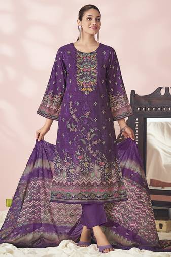 Stylee lifestyle purple lawn cotton embroidered dress material