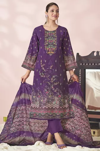 Stylee lifestyle purple lawn cotton embroidered dress material
