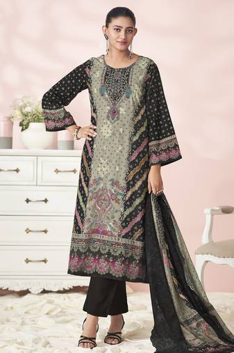 Stylee lifestyle black lawn cotton embroidered dress material