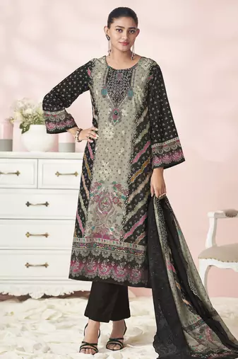 Stylee lifestyle black lawn cotton embroidered dress material