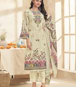 cream lawn cotton embroidered dress material