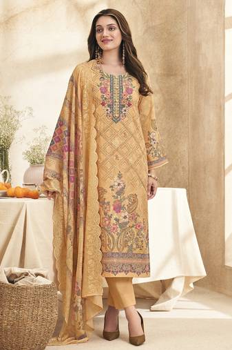 Stylee lifestyle peach lawn cotton embroidered dress material