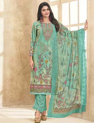 turquoise lawn cotton embroidered dress material 1