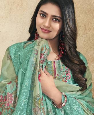 turquoise lawn cotton embroidered dress material 2