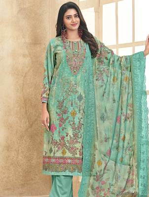 turquoise lawn cotton embroidered dress material 3