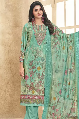 turquoise lawn cotton embroidered dress material