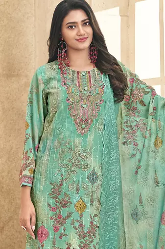turquoise lawn cotton embroidered dress material