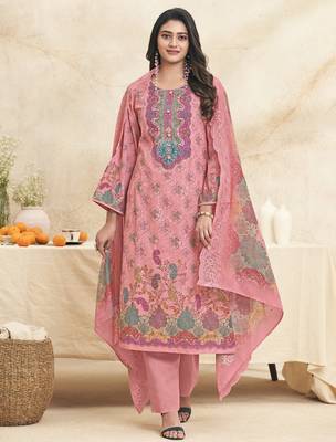 pink lawn cotton embroidered dress material 1