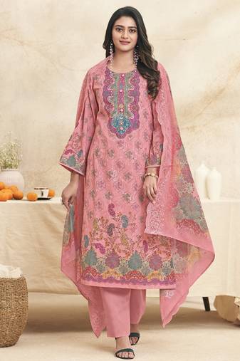 Stylee lifestyle pink lawn cotton embroidered dress material