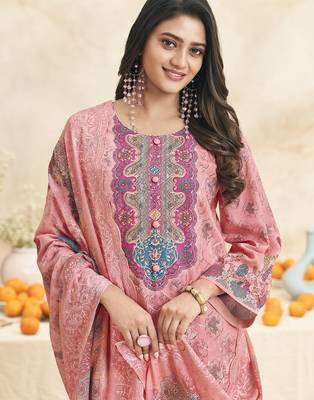 pink lawn cotton embroidered dress material 3