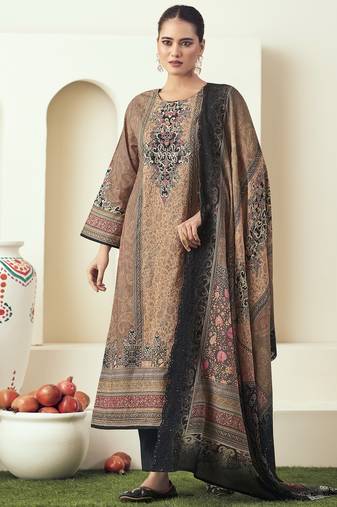 Stylee lifestyle brown lawn cotton embroidered dress material