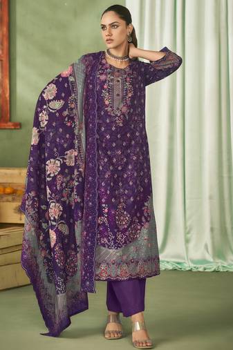 Stylee lifestyle violet lawn cotton embroidered dress material