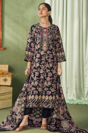 Stylee lifestyle black lawn cotton embroidered dress material