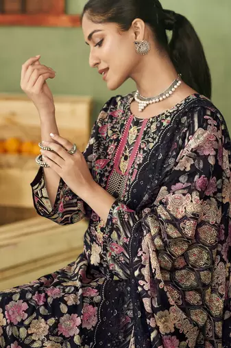 black lawn cotton embroidered dress material