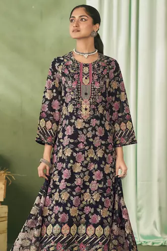 black lawn cotton embroidered dress material
