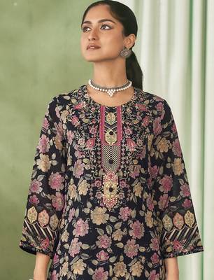 black lawn cotton embroidered dress material 4