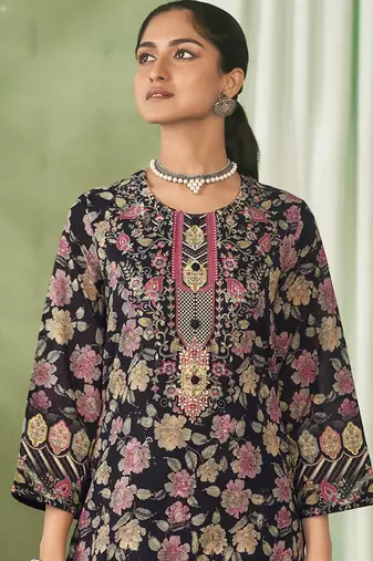 black lawn cotton embroidered dress material