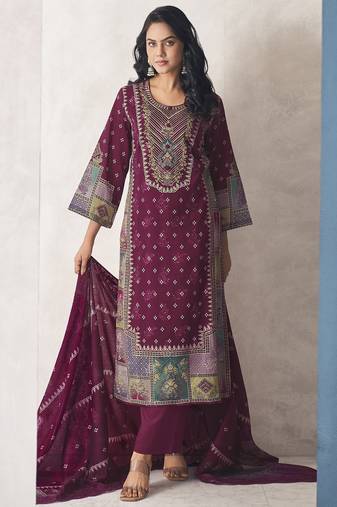 Stylee lifestyle burgundy lawn cotton embroidered dress material
