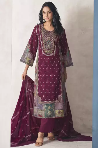 Stylee lifestyle burgundy lawn cotton embroidered dress material
