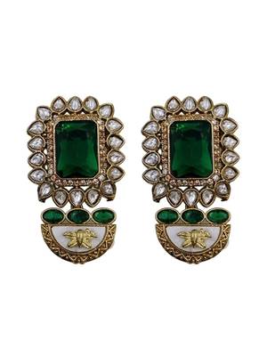 Green stone choker necklace set with pearl kundan detailing for women and girls 3