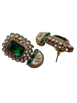Green stone choker necklace set with pearl kundan detailing for women and girls 5