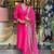 Rani pink embroidered viscos jacquard kurta set with muslin dupatta for women