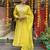 Lime sequence embroidery chanderi designer kurta set with organza dupatta for women