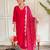 Red embroidery chanderi kurta set with muslin printed dupatta for women