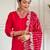 Red embroidery chanderi kurta set with muslin printed dupatta for women