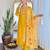 Yellow floral embroidery gadhwal silk kurta set with printed organza silk for women