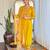 Yellow floral embroidery gadhwal silk kurta set with printed organza silk for women