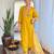 Yellow floral embroidery gadhwal silk kurta set with printed organza silk for women