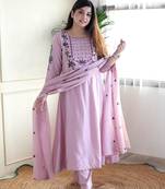 Lavender sequence embroidery chanderi silk kurta set with dupatta for women