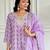 Lavender floral sequence embroidery crepe silk printed kurta set with organza dupatta for women